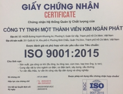 chứng chỉ iso 9001:2015 Kim Ngân Phát